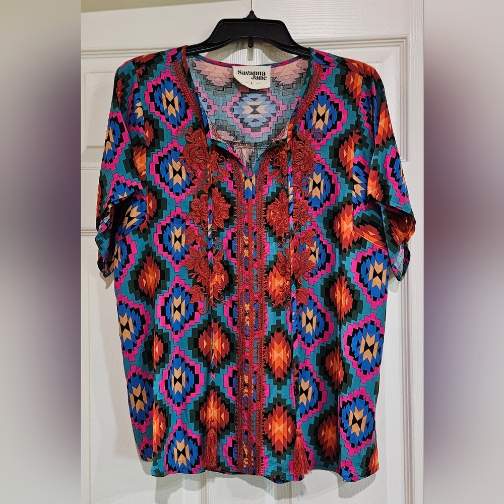 Savanna Jane Colorful Geometric Blouse